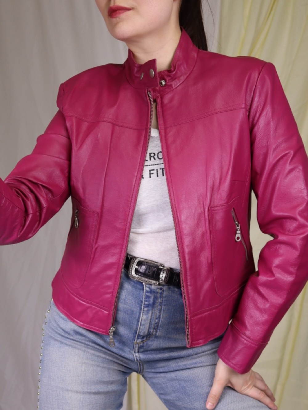 Bandolino Magenta Leather Moto Jacket